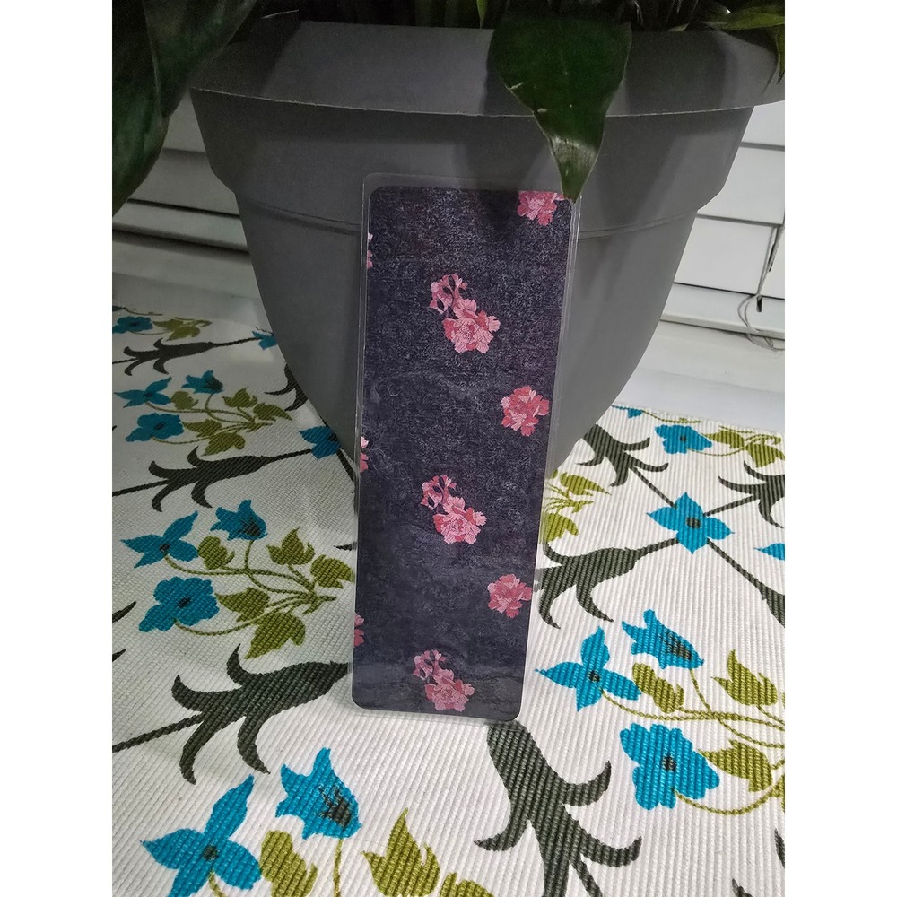 Flower Laminated Black Pink Bookmark
